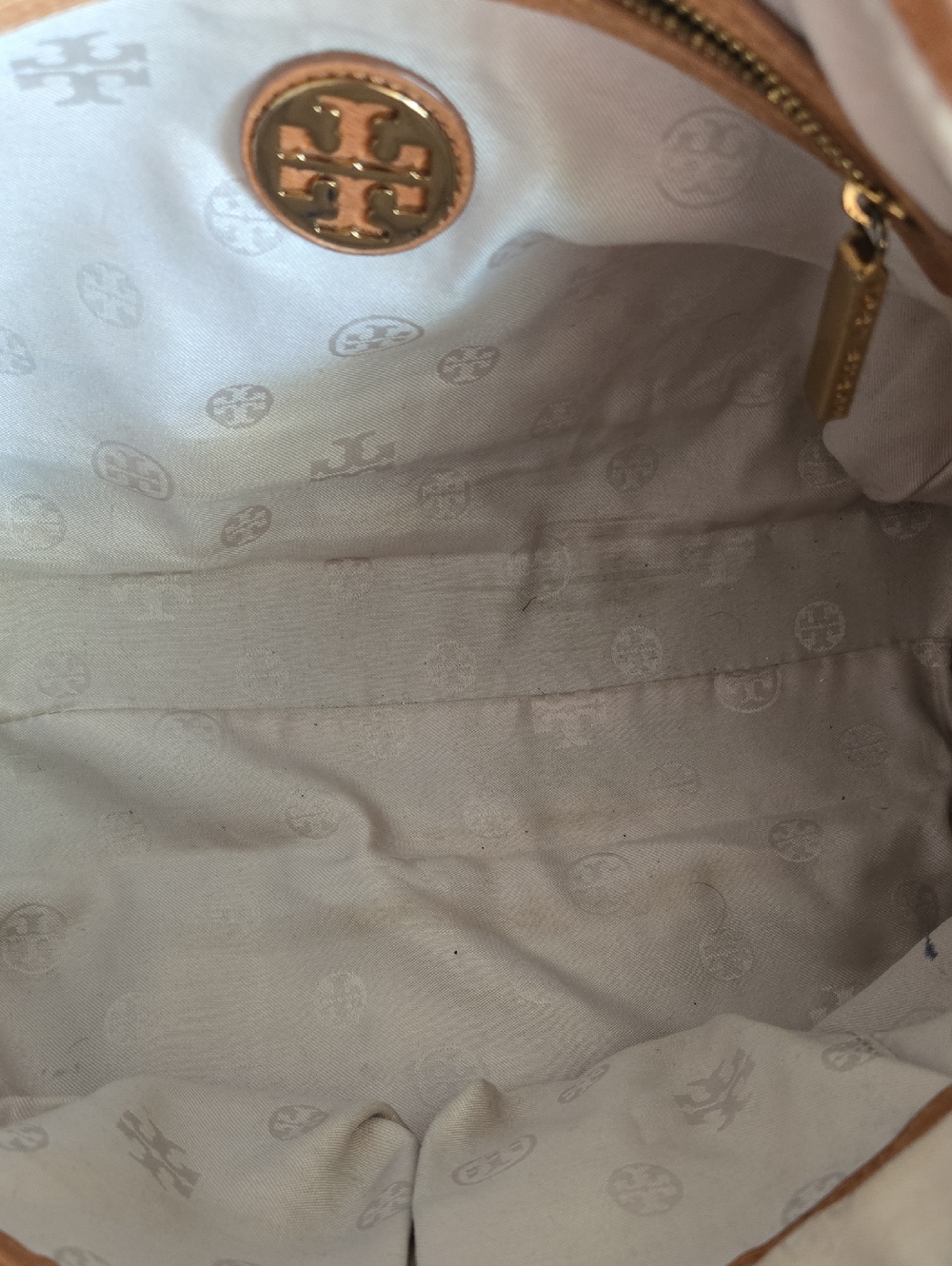Tory Burch Tan Distressed Leather Flap Shoulder Bag with Gold Logo - Picture 8 of 14